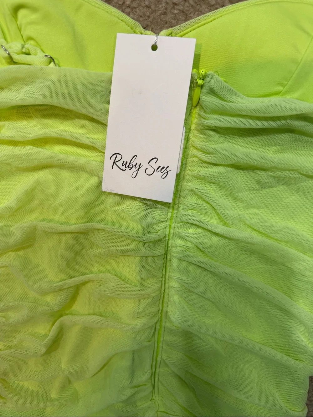 Neon Lime Spaghetti-Strap Ruched Mini Dress - Kids